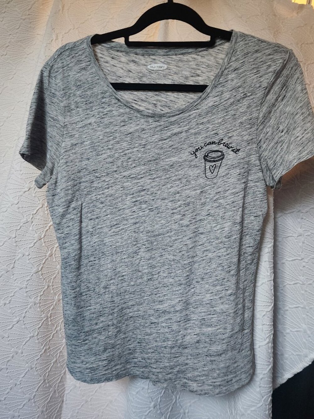 Old Navy, casual t-shirt, "you can brew it" writing- Size: Medium- Gray